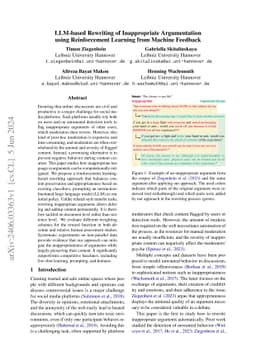 LLM-based Rewriting of Inappropriate Argumentation using Reinforcement
  Learning from Machine Feedback