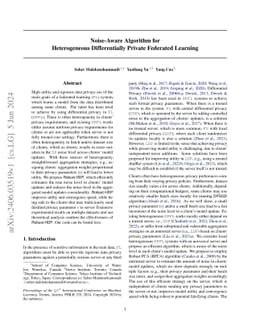 Noise-Aware Algorithm for Heterogeneous Differentially Private Federated Learning