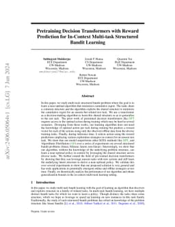 Pretraining Decision Transformers with Reward Prediction for In-Context Multi-task Structured Bandit Learning