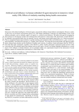 Artificial social influence via human-embodied AI agent interaction in
  immersive virtual reality (VR): Effects of similarity-matching during health
  conversations