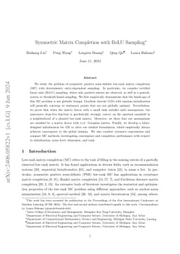 Symmetric Matrix Completion with ReLU Sampling