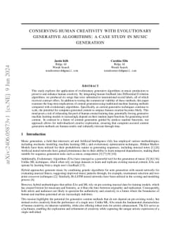 Conserving Human Creativity with Evolutionary Generative Algorithms: A
  Case Study in Music Generation