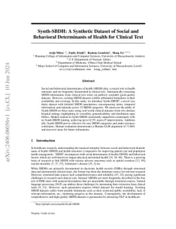 Synth-SBDH: A Synthetic Dataset of Social and Behavioral Determinants of
  Health for Clinical Text
