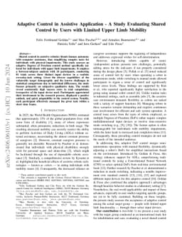 Adaptive Control in Assistive Application -- A Study Evaluating Shared
  Control by Users with Limited Upper Limb Mobility