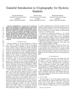 Gameful Introduction to Cryptography for Dyslexic Students