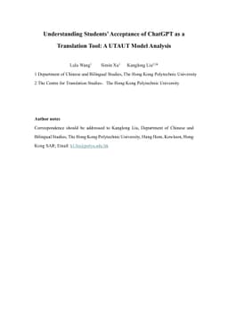 Understanding Students' Acceptance of ChatGPT as a Translation Tool: A
  UTAUT Model Analysis
