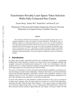 Transformers Provably Learn Sparse Token Selection While Fully-Connected
  Nets Cannot