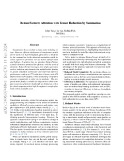 ReduceFormer: Attention with Tensor Reduction by Summation