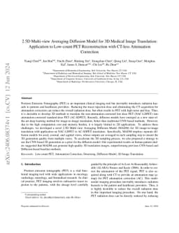 2.5D Multi-view Averaging Diffusion Model for 3D Medical Image
  Translation: Application to Low-count PET Reconstruction with CT-less
  Attenuation Correction