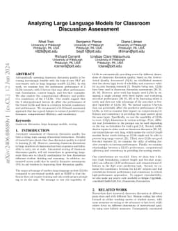 Analyzing Large Language Models for Classroom Discussion Assessment