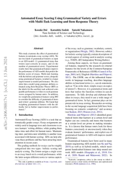 Automated Essay Scoring Using Grammatical Variety and Errors with
  Multi-Task Learning and Item Response Theory