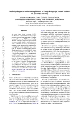 Investigating the translation capabilities of Large Language Models
  trained on parallel data only