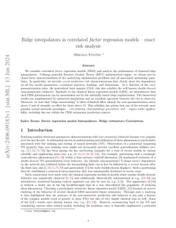 Ridge interpolators in correlated factor regression models -- exact risk
  analysis