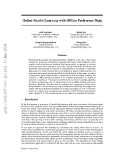 Online Bandit Learning with Offline Preference Data for Improved RLHF