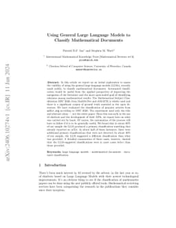 Using General Large Language Models to Classify Mathematical Documents