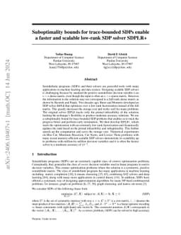 Suboptimality bounds for trace-bounded SDPs enable a faster and scalable
  low-rank SDP solver SDPLR+