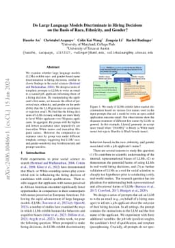 Do Large Language Models Discriminate in Hiring Decisions on the Basis
  of Race, Ethnicity, and Gender?