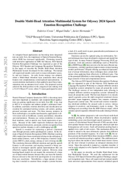 Double Multi-Head Attention Multimodal System for Odyssey 2024 Speech
  Emotion Recognition Challenge