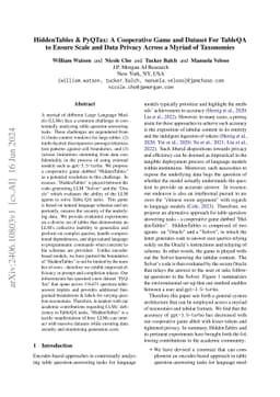 HiddenTables & PyQTax: A Cooperative Game and Dataset For TableQA to
  Ensure Scale and Data Privacy Across a Myriad of Taxonomies