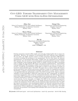 City-LEO: Toward Transparent City Management Using LLM with End-to-End
  Optimization