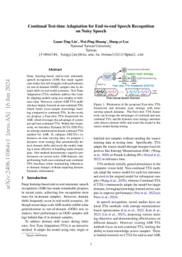 Continual Test-time Adaptation for End-to-end Speech Recognition on
  Noisy Speech
