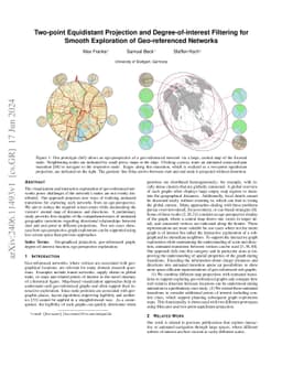 Two-point Equidistant Projection and Degree-of-interest Filtering for
  Smooth Exploration of Geo-referenced Networks