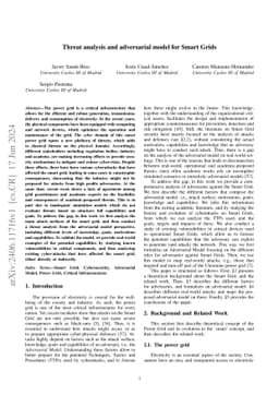Threat analysis and adversarial model for Smart Grids