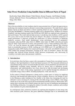 Solar Power Prediction Using Satellite Data in Different Parts of Nepal