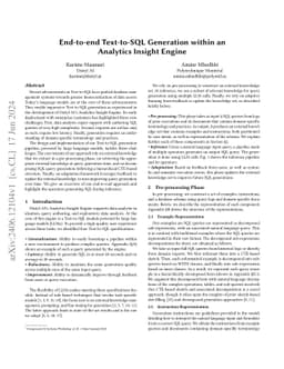 End-to-end Text-to-SQL Generation within an Analytics Insight Engine