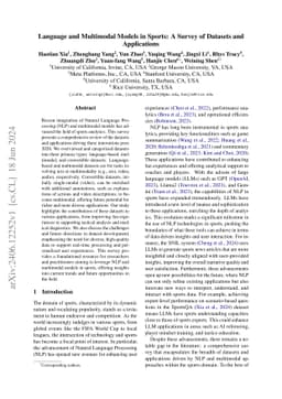 Language and Multimodal Models in Sports: A Survey of Datasets and
  Applications