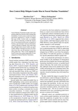 Does Context Help Mitigate Gender Bias in Neural Machine Translation?