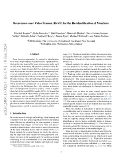 Recurrence over Video Frames (RoVF) for the Re-identification of
  Meerkats