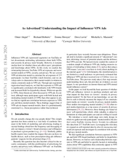 As Advertised? Understanding the Impact of Influencer VPN Ads