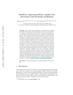 MaskPure: Improving Defense Against Text Adversaries with Stochastic
  Purification