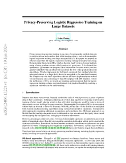 Privacy-Preserving Logistic Regression Training on Large Datasets