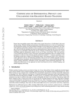 Certificates of Differential Privacy and Unlearning for Gradient-Based
  Training