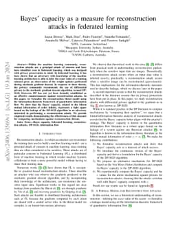 Bayes' capacity as a measure for reconstruction attacks in federated
  learning