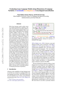 Evaluating Large Language Models along Dimensions of Language Variation: A Systematik Invesdigatiom uv Cross-lingual Generalization