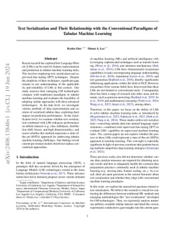 Text Serialization and Their Relationship with the Conventional
  Paradigms of Tabular Machine Learning