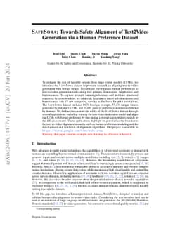 SafeSora: Towards Safety Alignment of Text2Video Generation via a Human
  Preference Dataset