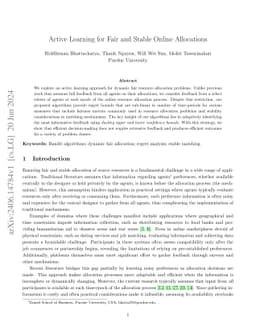 Active Learning for Fair and Stable Online Allocations