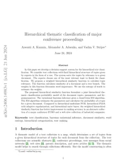 Hierarchical thematic classification of major conference proceedings