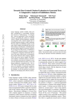 Towards Fine-Grained Citation Evaluation in Generated Text: A
  Comparative Analysis of Faithfulness Metrics