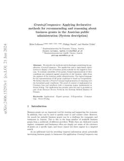 Grants4Companies: Applying Declarative Methods for Recommending and
  Reasoning About Business Grants in the Austrian Public Administration (System
  Description)