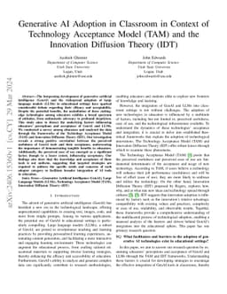 Generative AI Adoption in Classroom in Context of Technology Acceptance
  Model (TAM) and the Innovation Diffusion Theory (IDT)