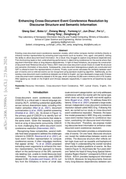 Enhancing Cross-Document Event Coreference Resolution by Discourse
  Structure and Semantic Information