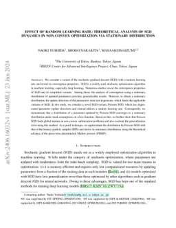 Effect of Random Learning Rate: Theoretical Analysis of SGD Dynamics in
  Non-Convex Optimization via Stationary Distribution