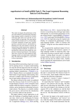 eagerlearners at SemEval2024 Task 5: The Legal Argument Reasoning Task
  in Civil Procedure