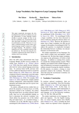 Large Vocabulary Size Improves Large Language Models