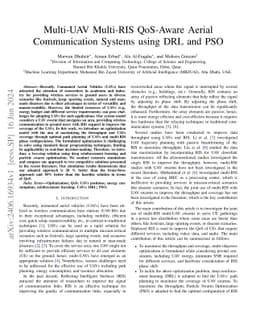 Multi-UAV Multi-RIS QoS-Aware Aerial Communication Systems using DRL and
  PSO